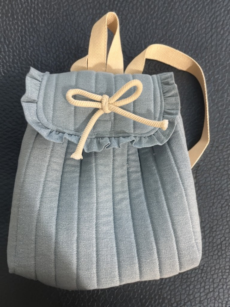 Handmade Quilted Mini Backpack with Bow Light Blue