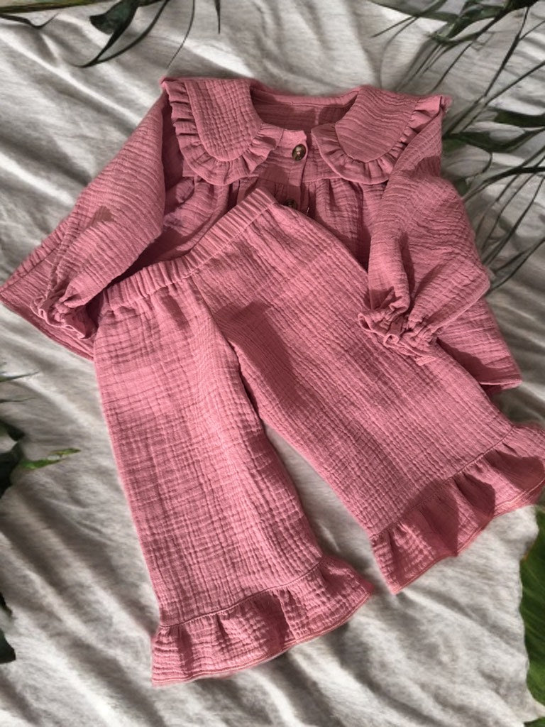 Girls Ruffle Collar Two-Piece Set