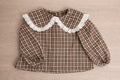 Vintage Plaid Lace Collar girls Blouse