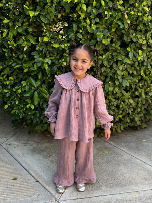 Girls Ruffle Collar Two-Piece Set