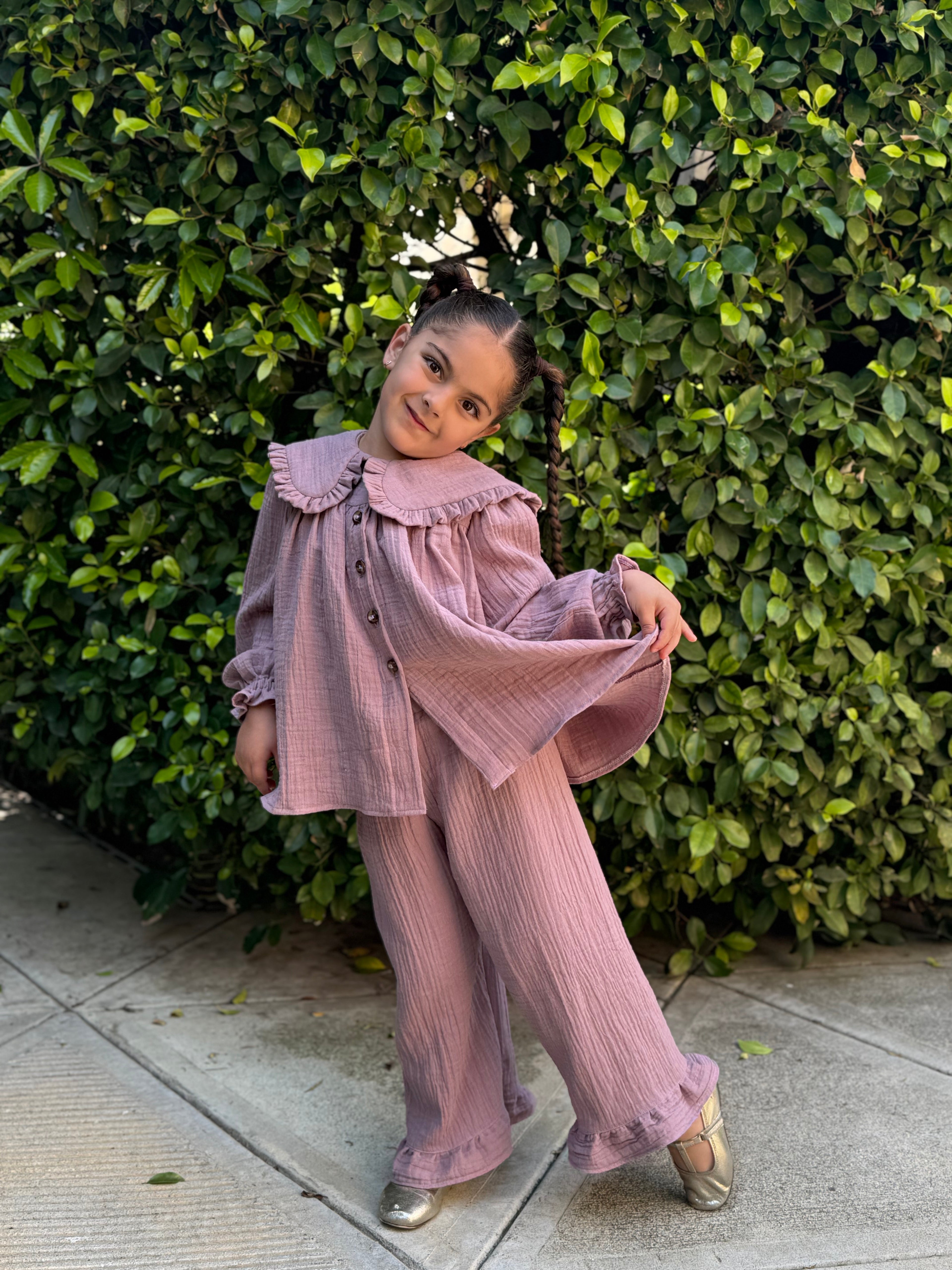 Girls Ruffle Collar Two-Piece Set