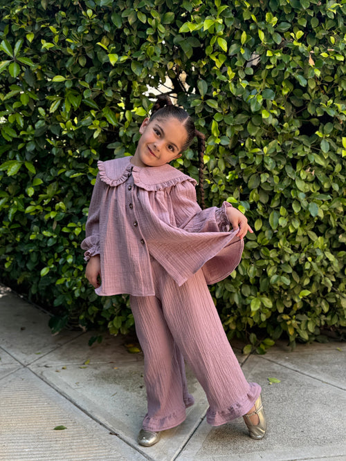 Girls Ruffle Collar Two-Piece Set
