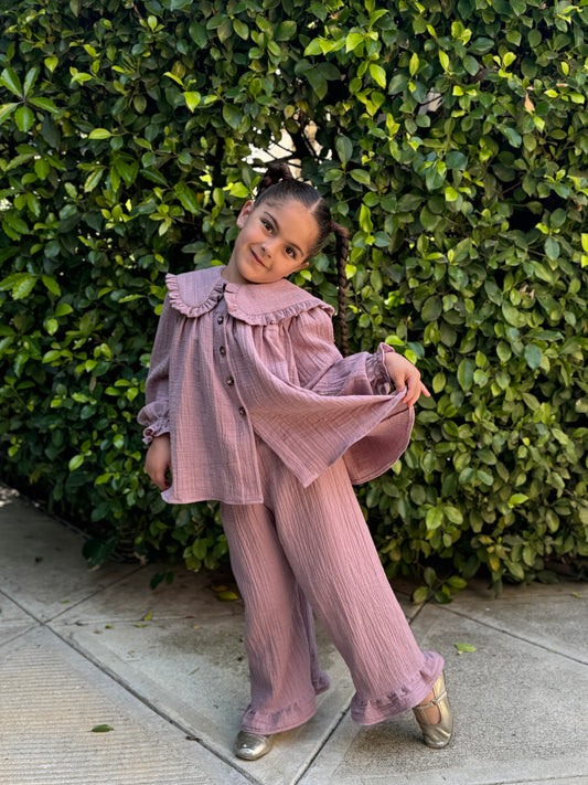 Girls Ruffle Collar Two-Piece Set