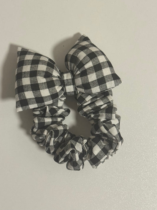 Black and White Gingham Bow Scrunchie