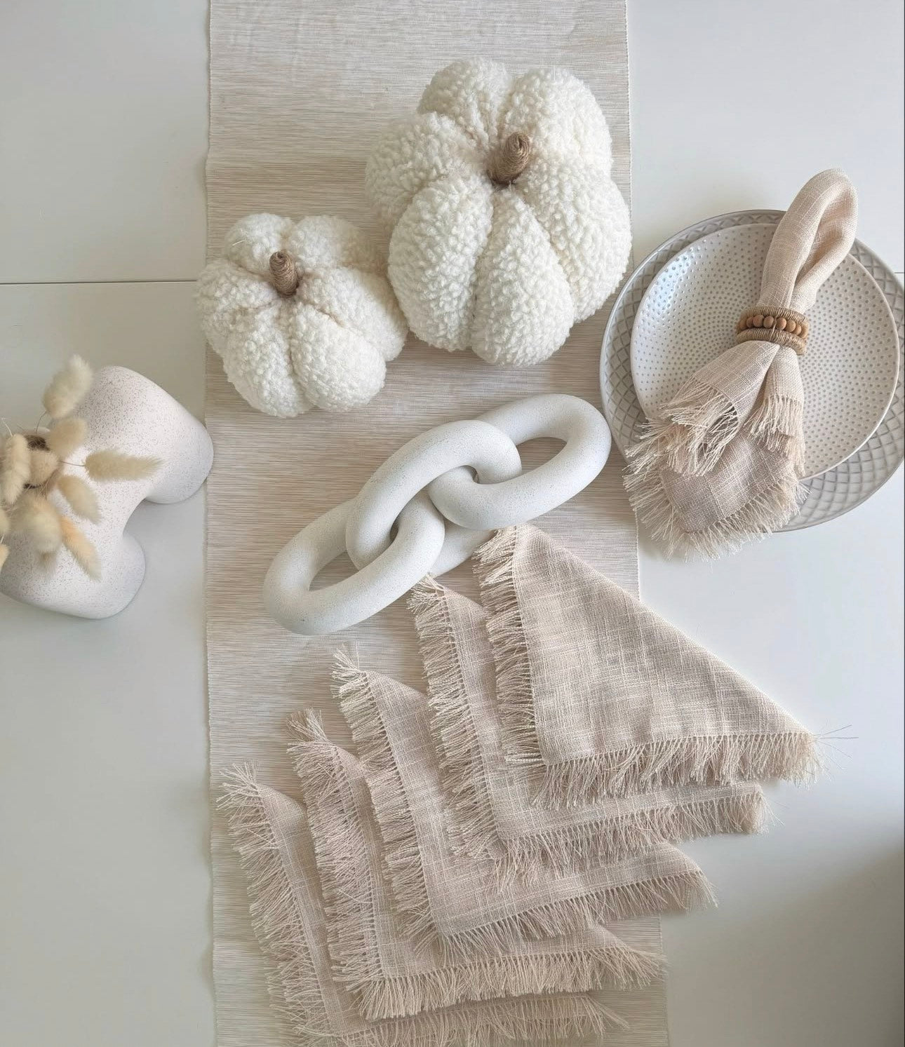 Handmade Linen Napkin Set of 4 Rustic Fringe Style