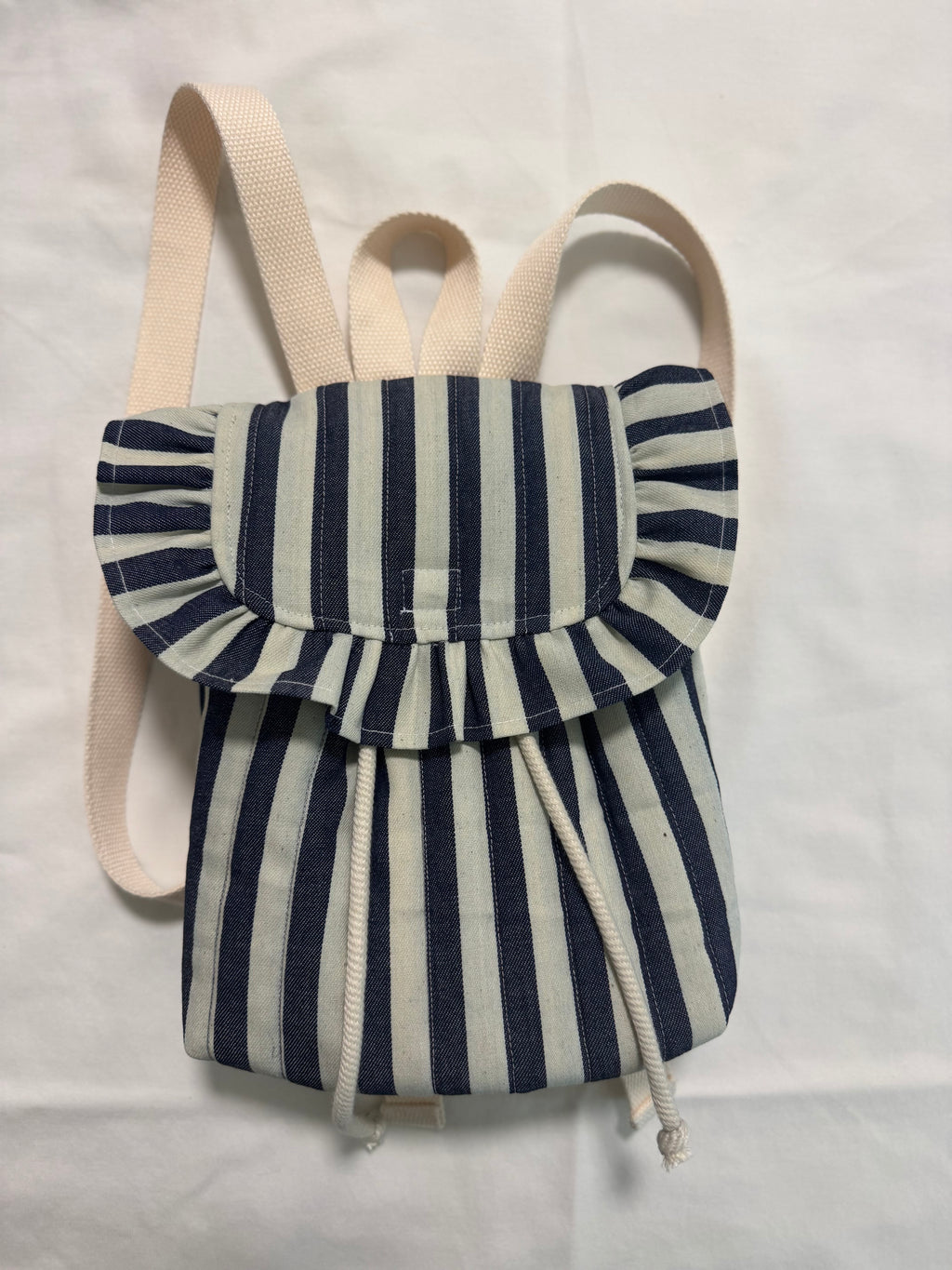 Navy & Cream Striped Mini Ruffle Backpack