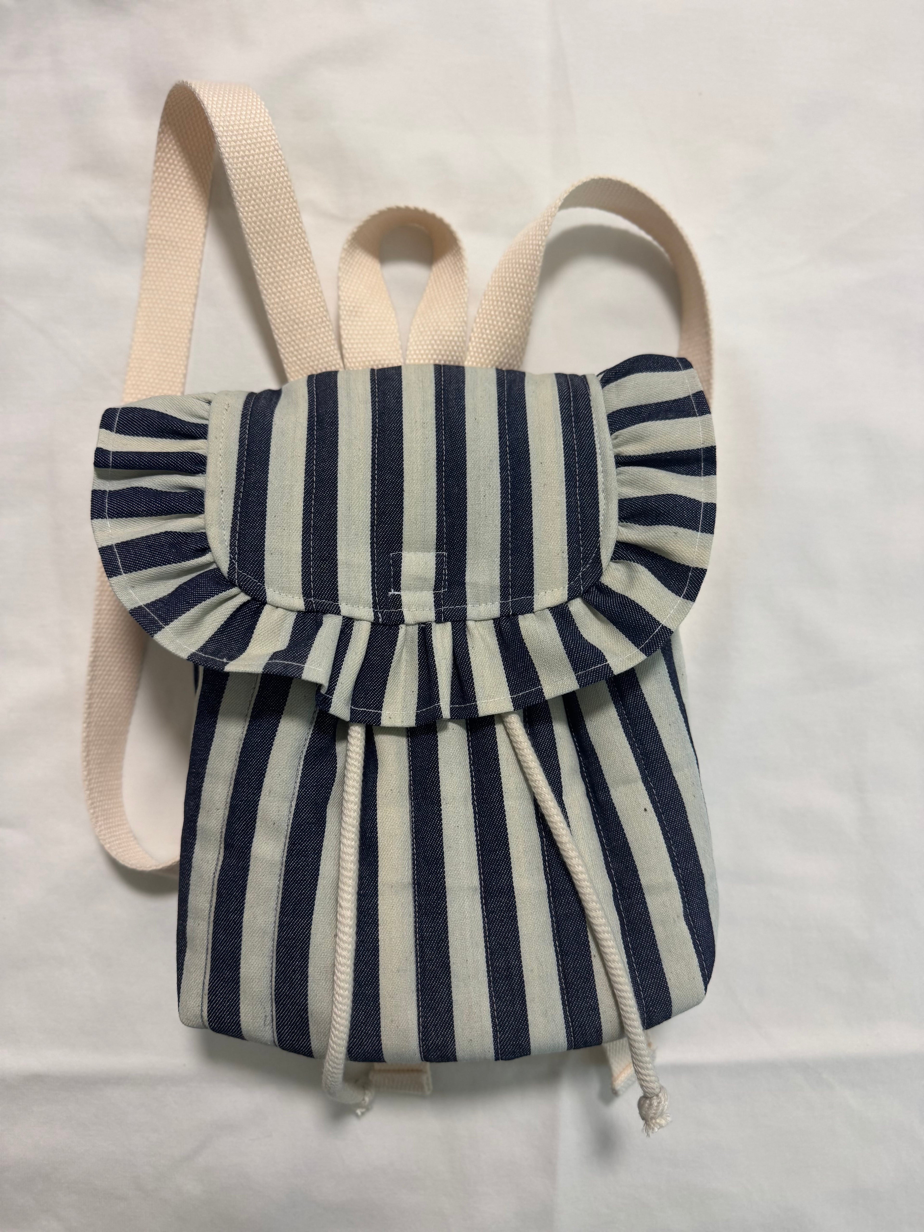 Navy & Cream Striped Mini Ruffle Backpack