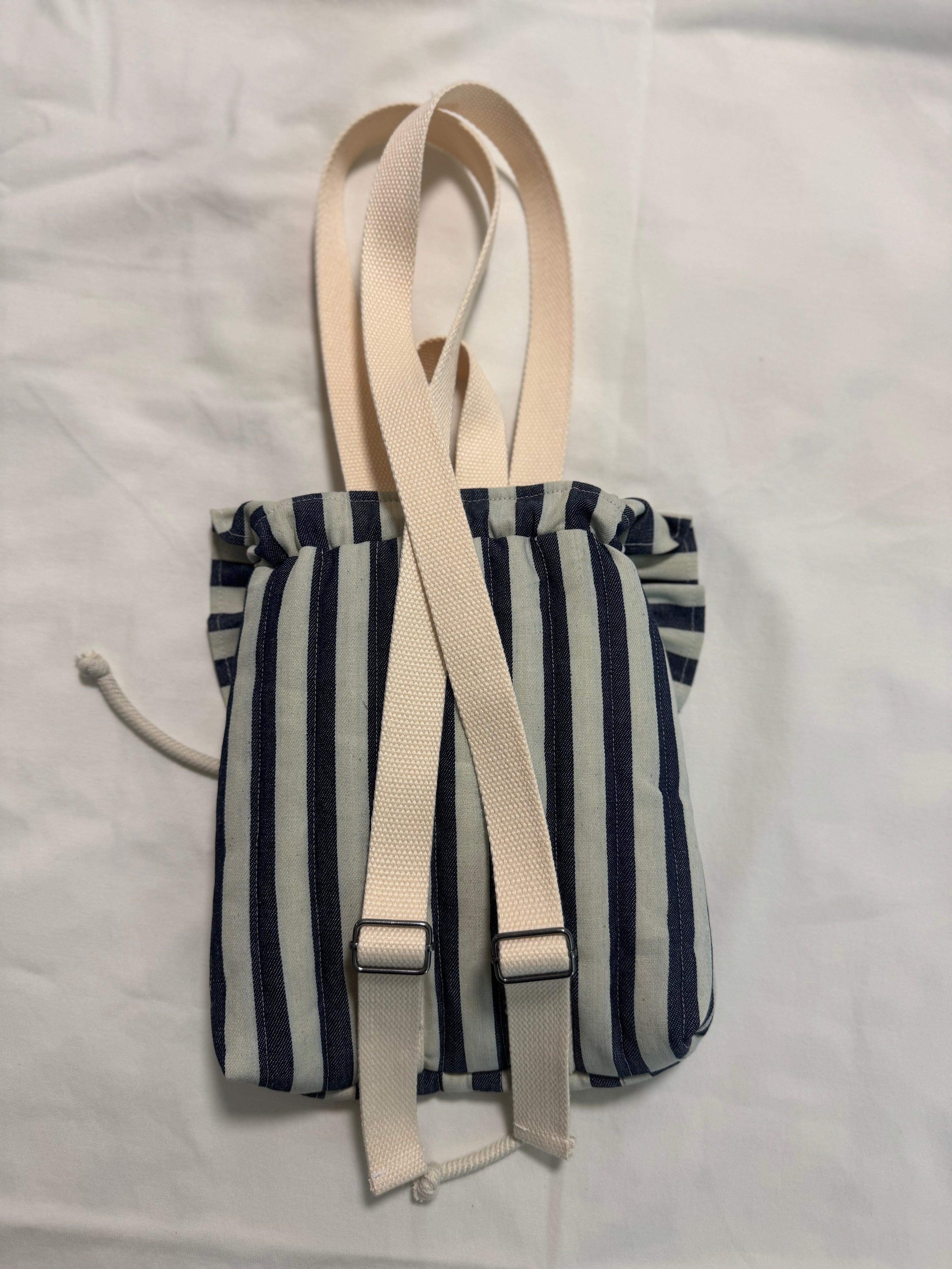 Navy & Cream Striped Mini Ruffle Backpack