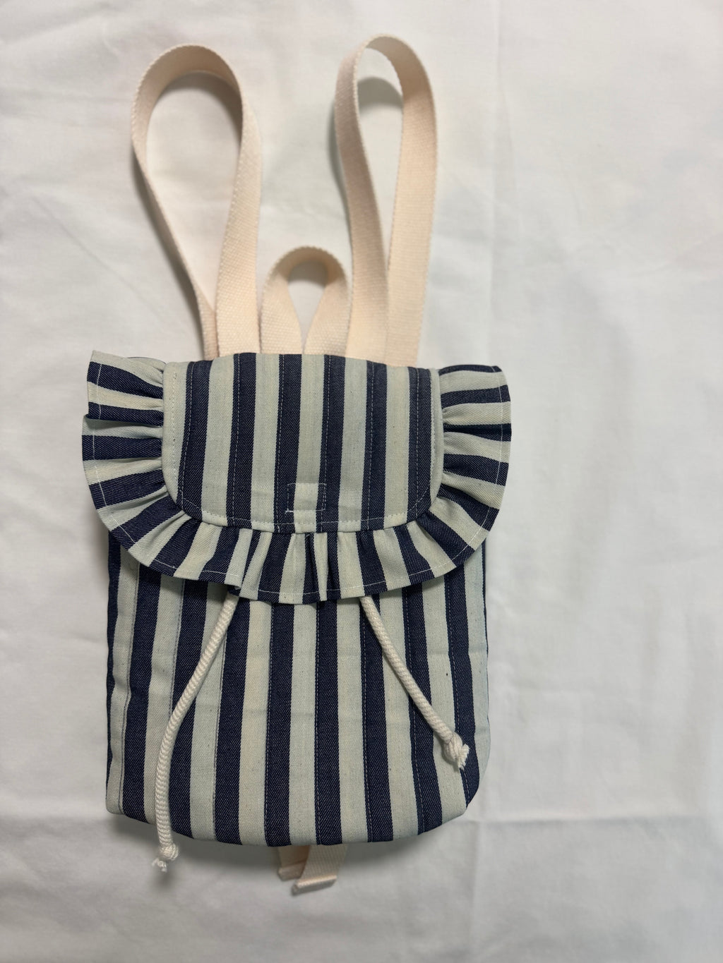 Navy & Cream Striped Mini Ruffle Backpack