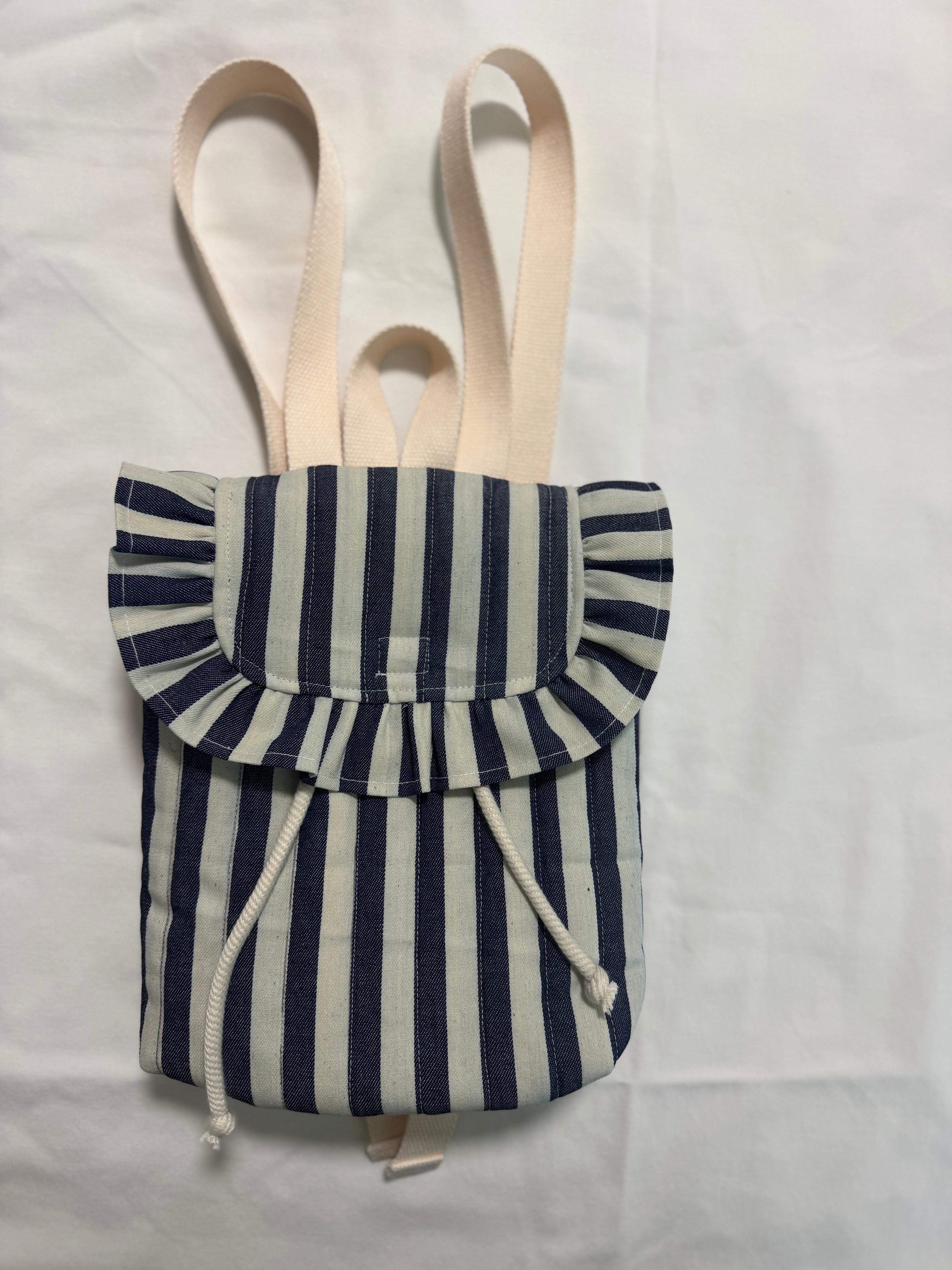 Navy & Cream Striped Mini Ruffle Backpack