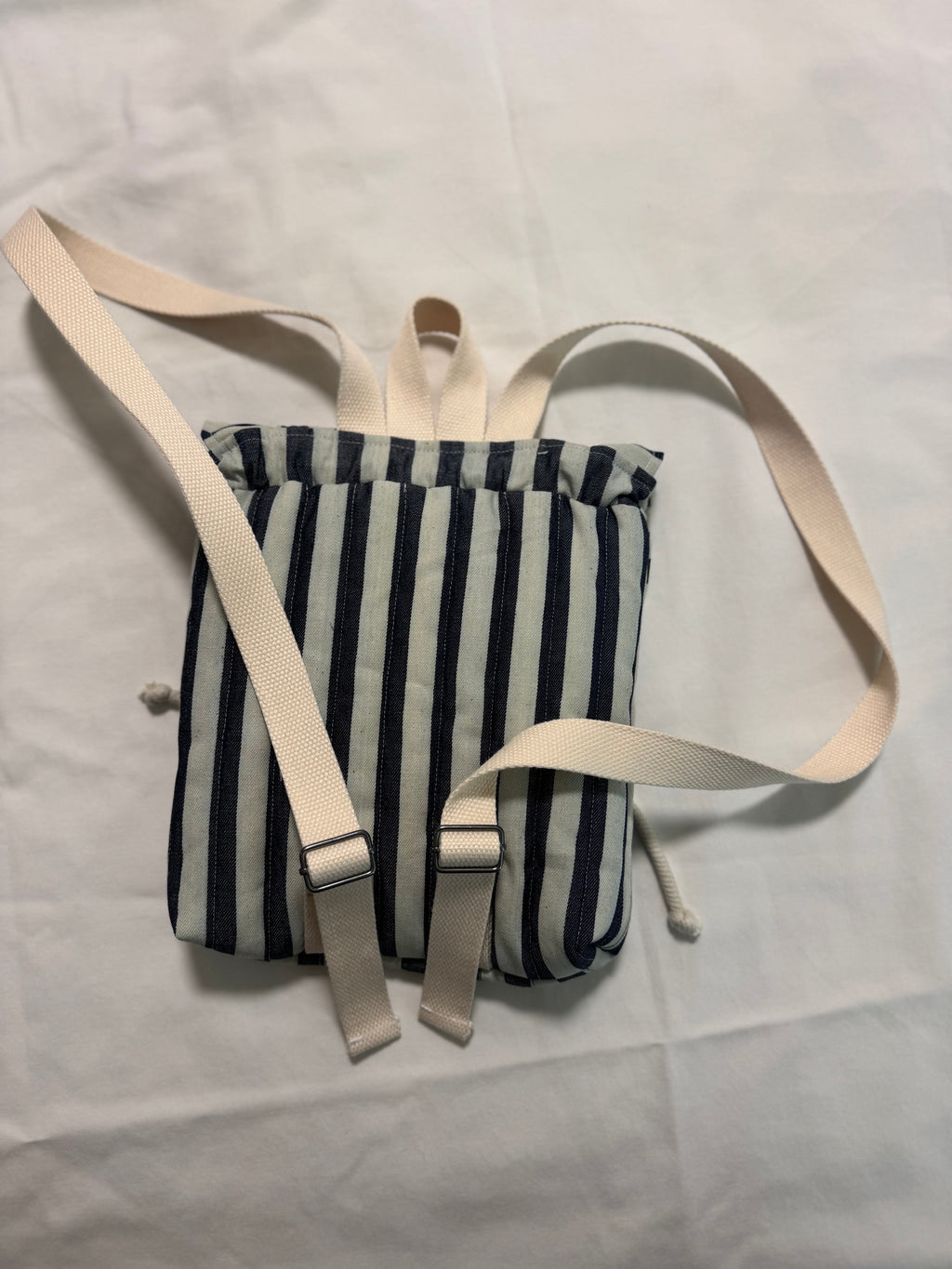 Navy & Cream Striped Mini Ruffle Backpack