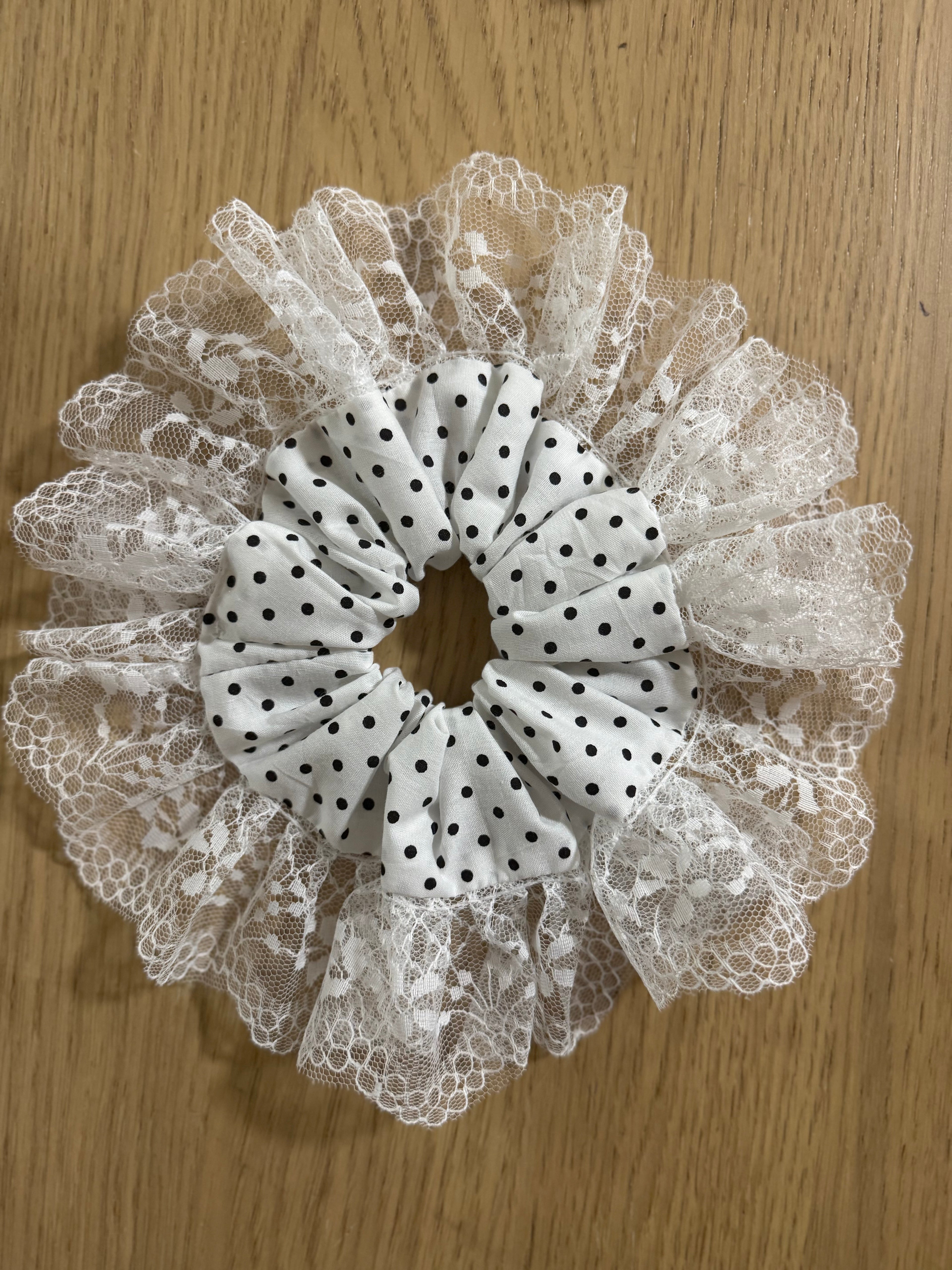 Polka Dot Lace Scrunchie