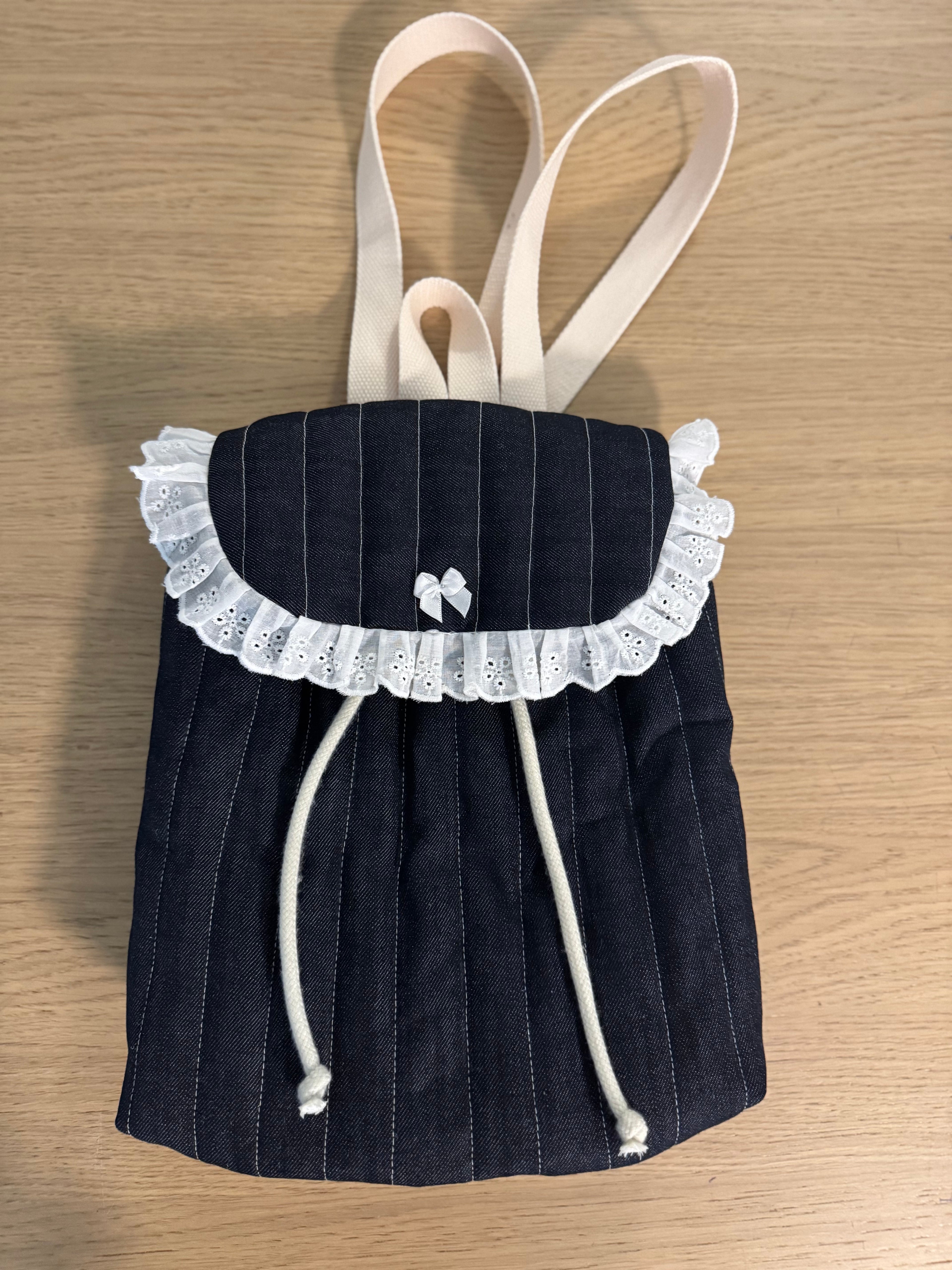Handmade Dark Denim Quilted Lace Backpack
