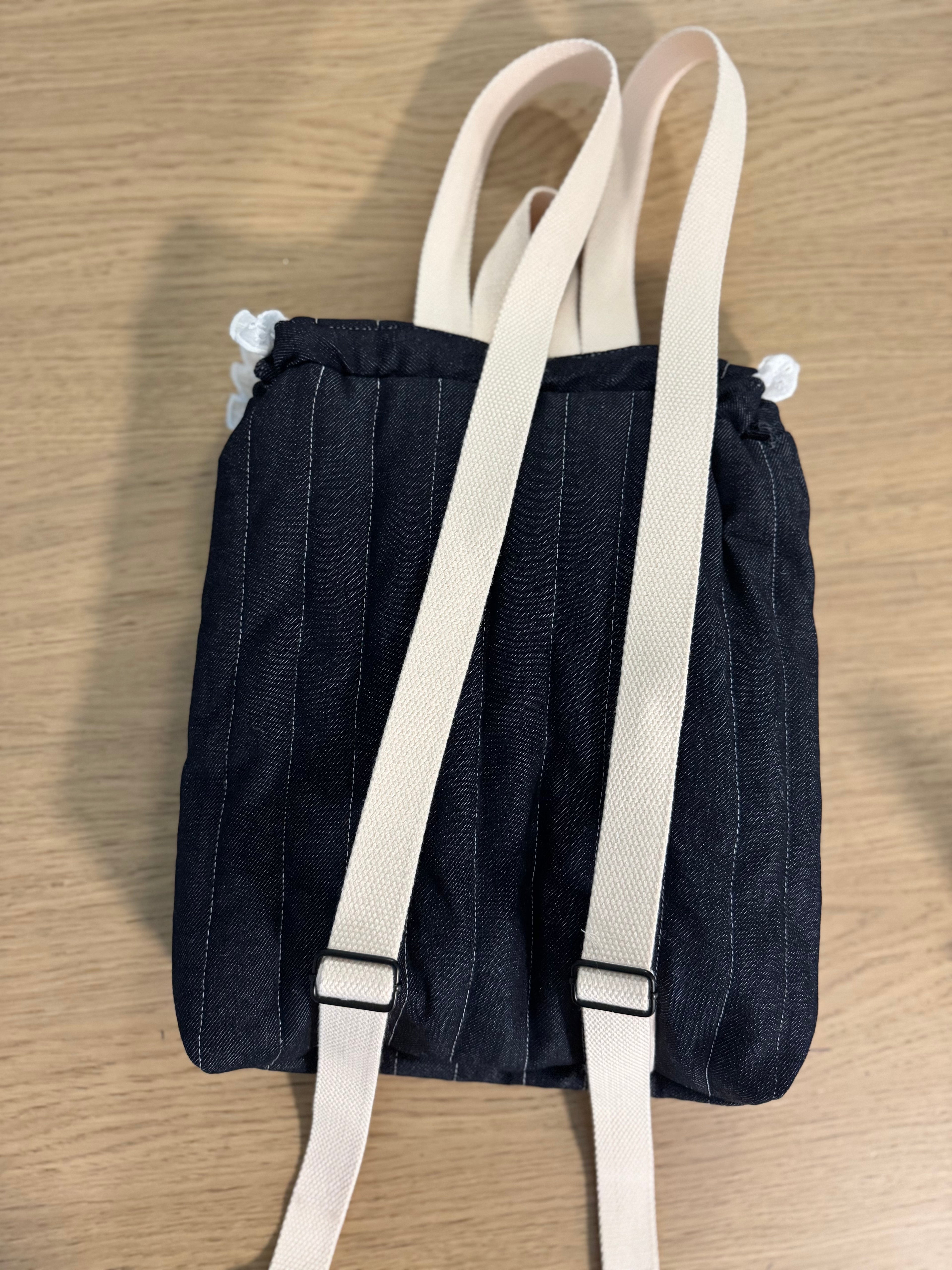 Handmade Dark Denim Quilted Lace Backpack