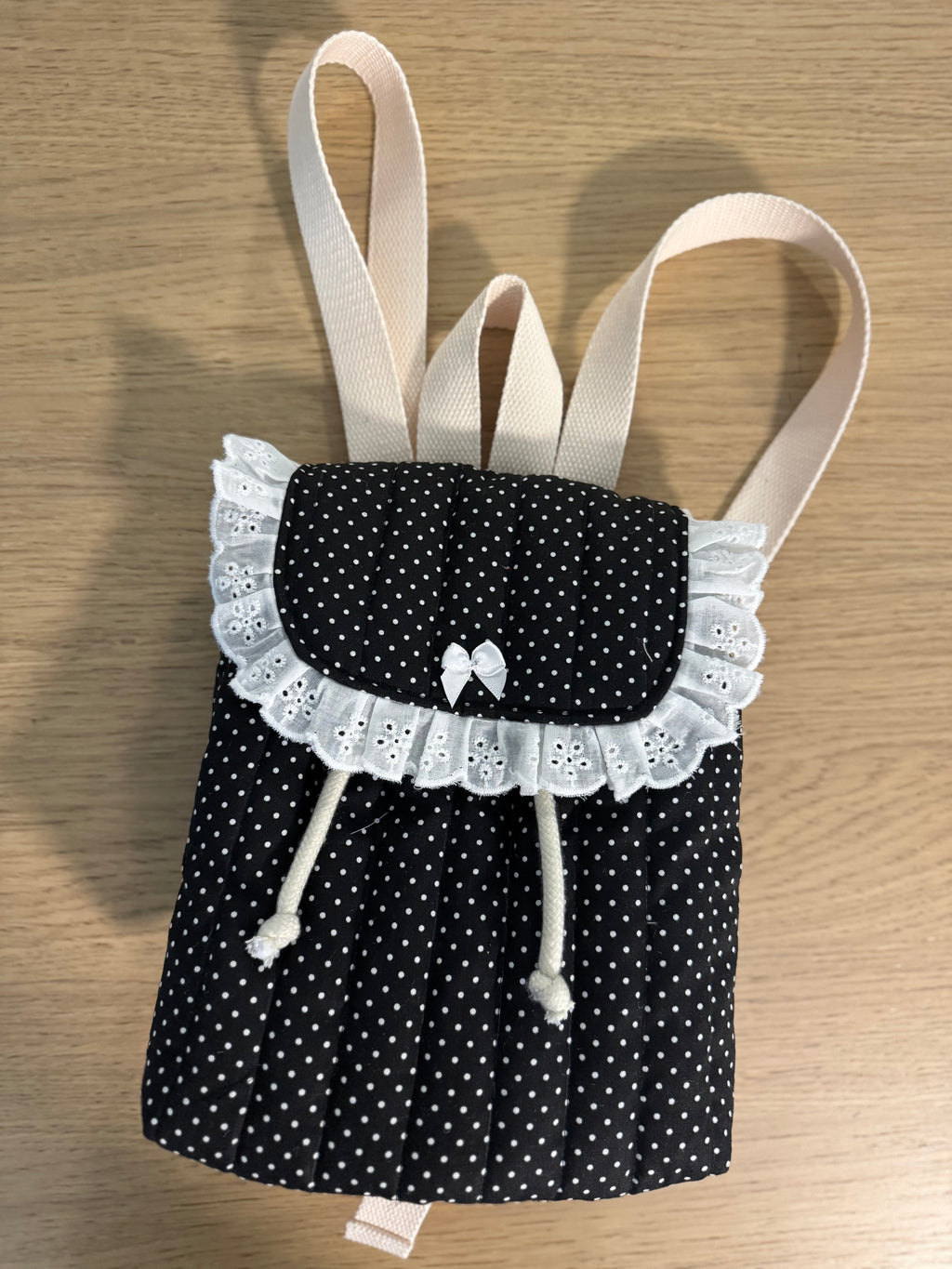 Handmade Black Polka-Dot Quilted Lace Backpack