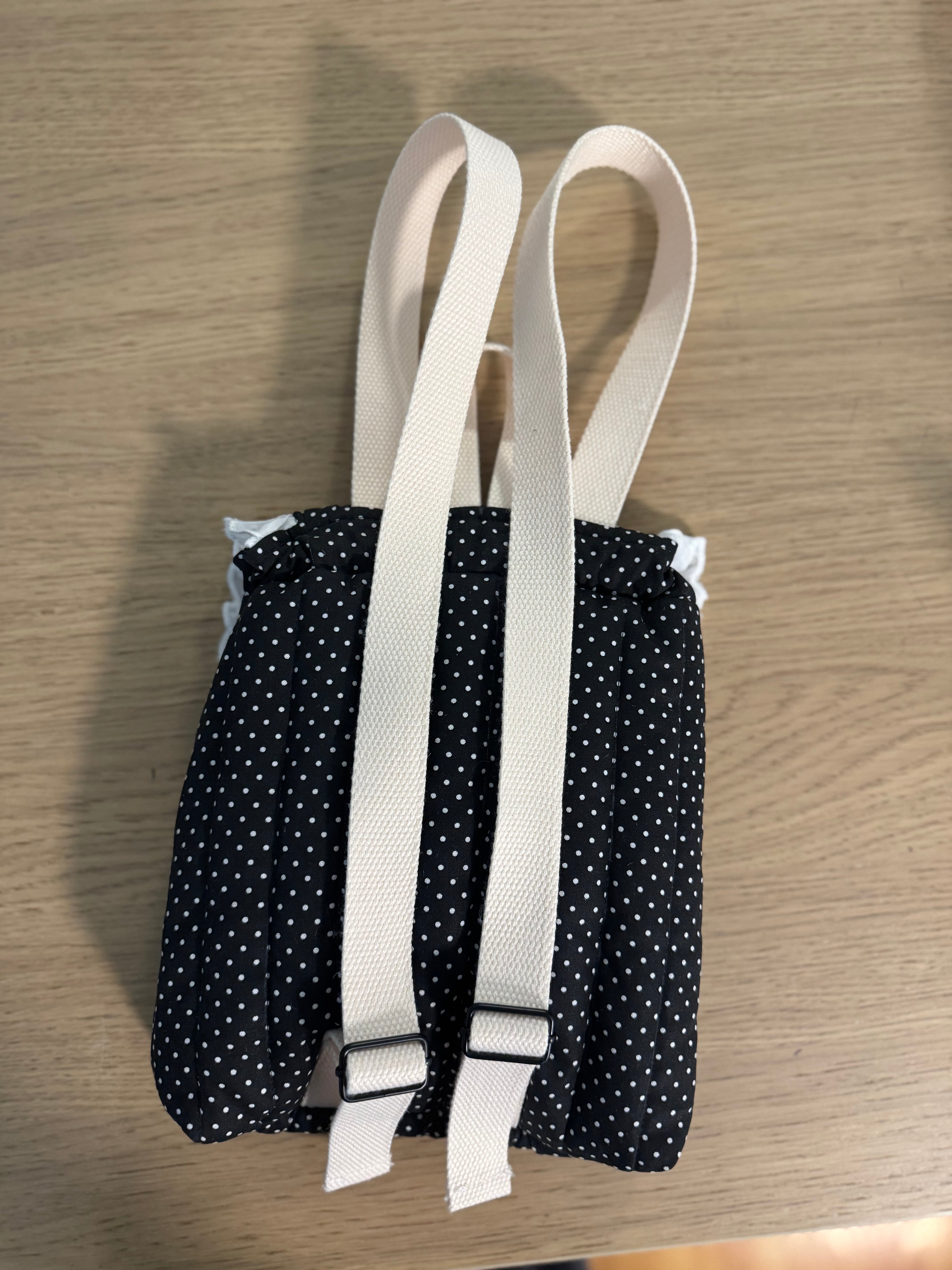 Handmade Black Polka-Dot Quilted Lace Backpack
