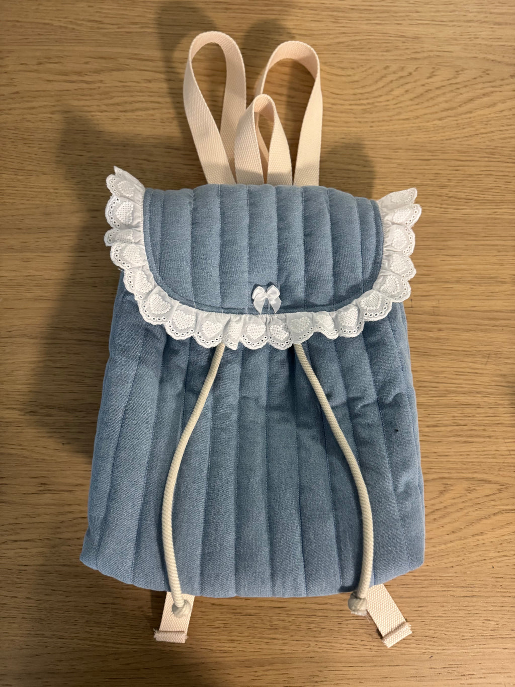 Handmade Blue Quilted Lace Backpack