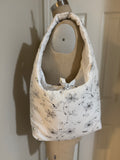 Handmade Floral Puff Shoulder Bag White with Silver Embroidery