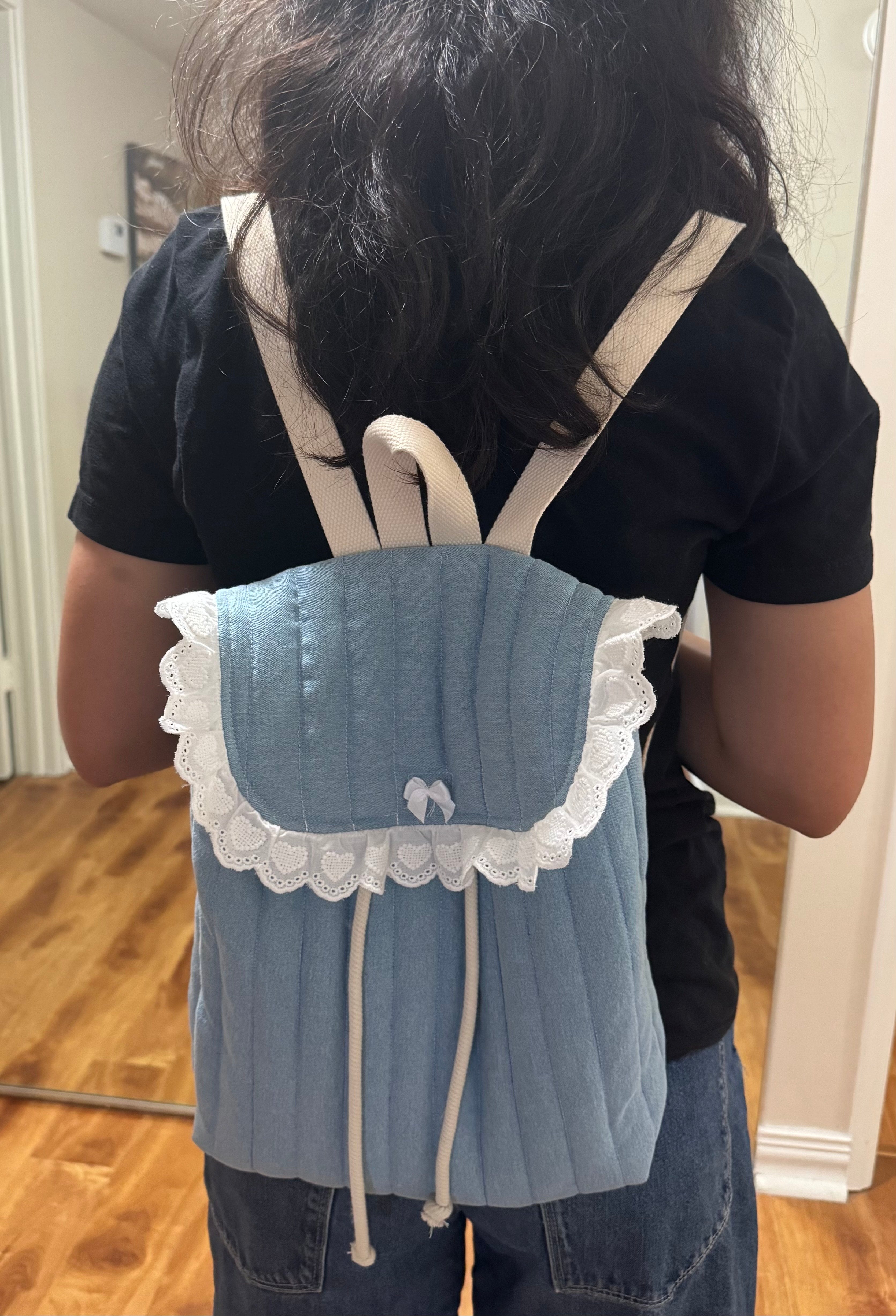 Handmade Blue Quilted Lace Backpack