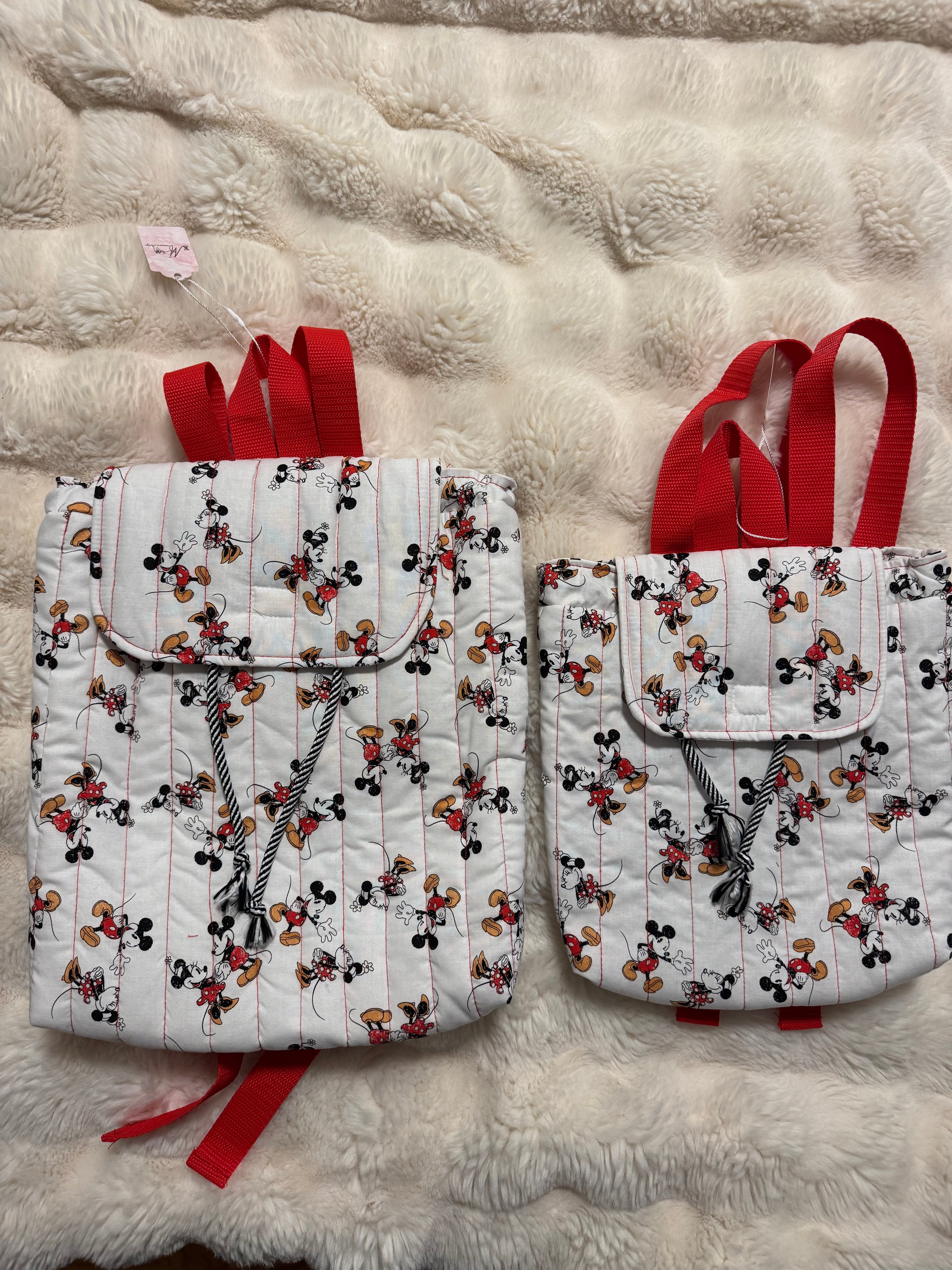 Mickey & Minnie Handmade Quilted Backpack Kids size S $25 M $30