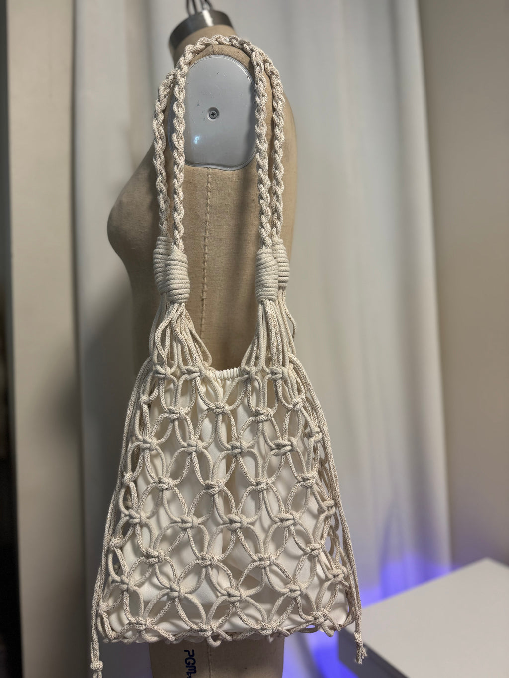 Handmade Macrame Shoulder Bag with Lining